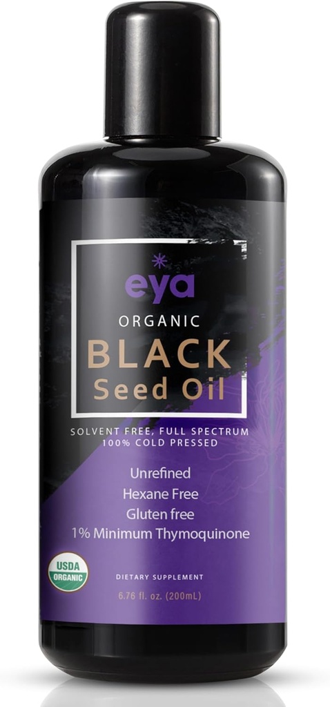Eya Vitamins, Organic Egyptský černý kmínový olej (Nigella sativa), Cold- Pressed, Pomáhá podporovat zdravé Gut pro trávicí a imunitní systém, Vegan (200ml)