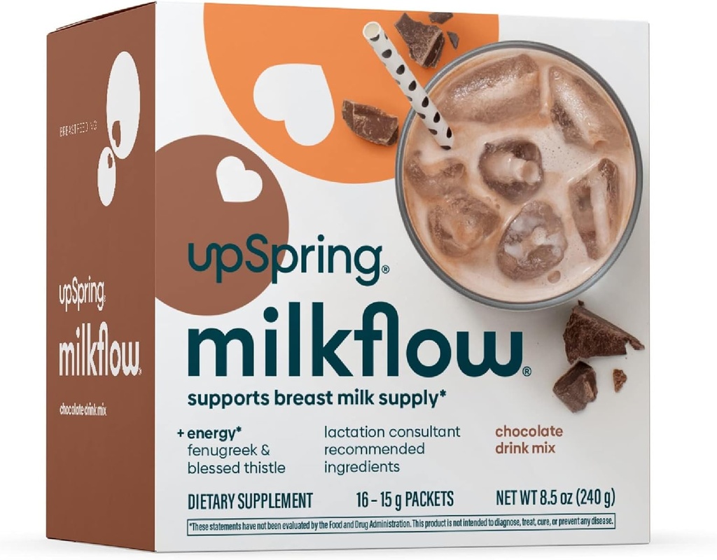 UpSpring Milkflow Energy Kojení Supplement Drink Mix s Fenugreek, Čokoláda Flavor, Kojení Dodatek na podporu zásobování prsu mlékem a B Vitamíny, 16 Drink Mixes