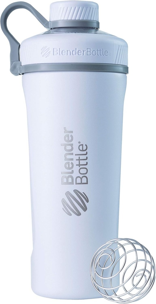 BlenderBottle Radian Shaker Cup Izolované nerezové láhve s drátěnou whisky, 26-Ounce, Matte White