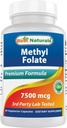 Best Naturals Methyl Folate 7500 mcg (7.5mg) (Most Bio-Available) Veggie Capsule - Supports Cell Formation Growth Function, Brain, Memory, Cardiovascular Health, 60 Count