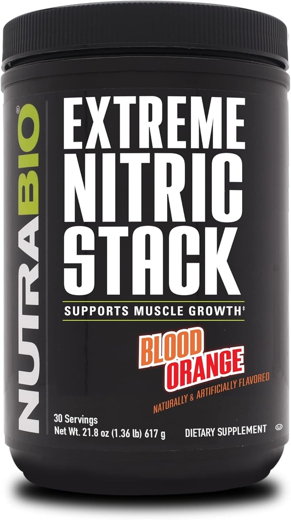 NutraBio Extreme Nitric Stack, Oxid dusnatý a Buněčné Volumiza- 30 Servings (Krvavý pomeranč)