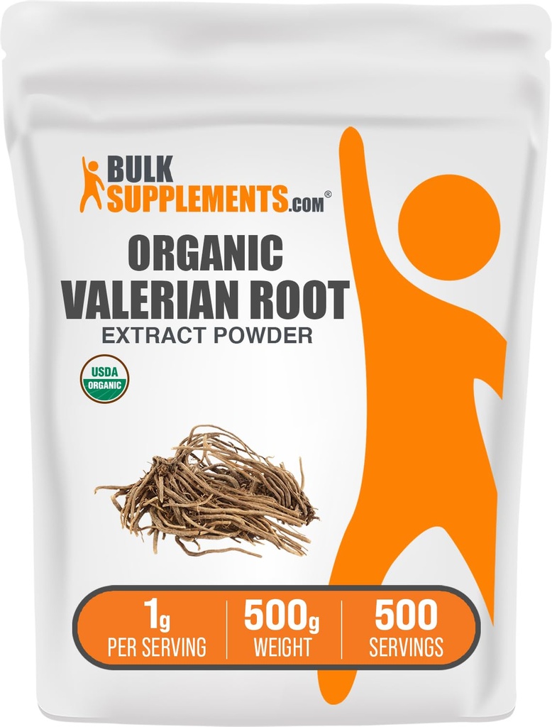 Bulksupplements.com Organic Valerian Extract Powder - Sourced from Valerian Root, Bylinný dodatek - Gluten Free, 1g per Serving, 500g (1,1 lbs) (Balení po 1)
