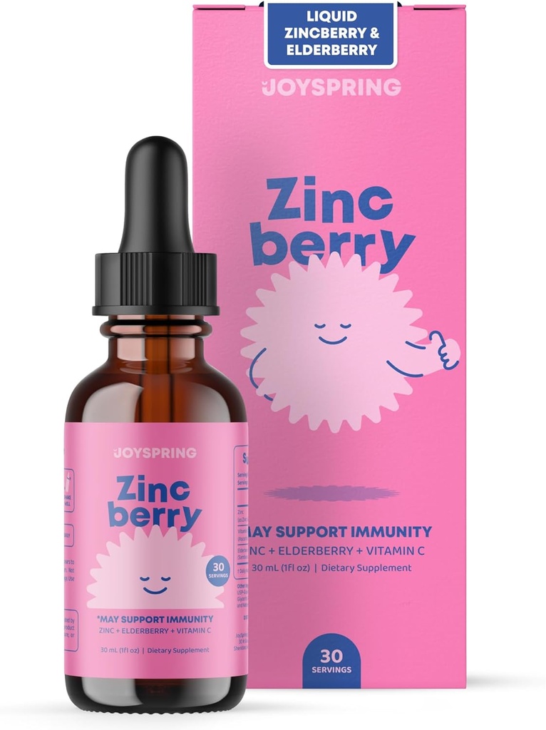 JoySpring ZincBerry - Kids Zinek & Vitamin dodatek (1 fl oz) Imunitate Support Drops with Elderberry Flavor for Kids 2-16 + Roky