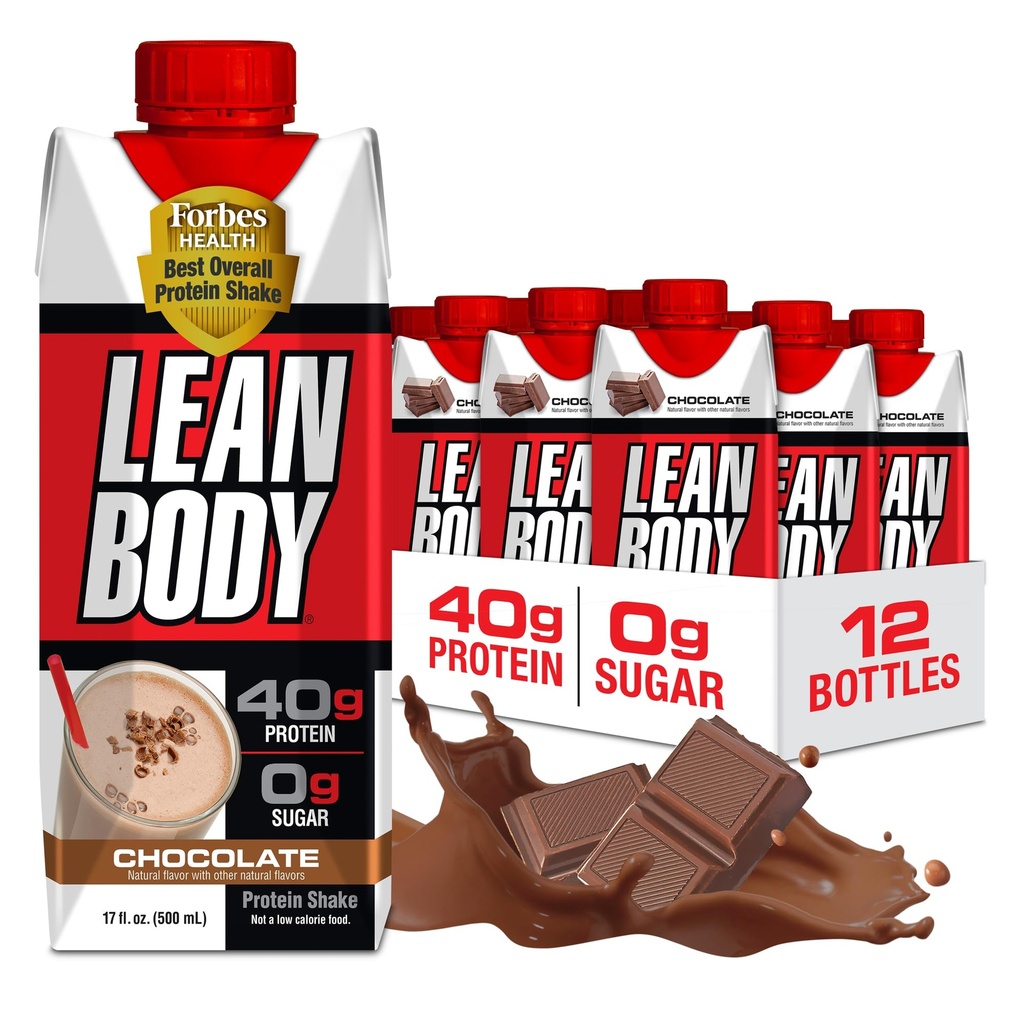 Lean Body Ready- to- Drink Chocolate Protein Shake, 40g Protein, Syrovátka, 0 Cukr, gluten Free, 22 Vitamíny & Minerály, LABRADA, 17 Fl Oz (balení po 12)
