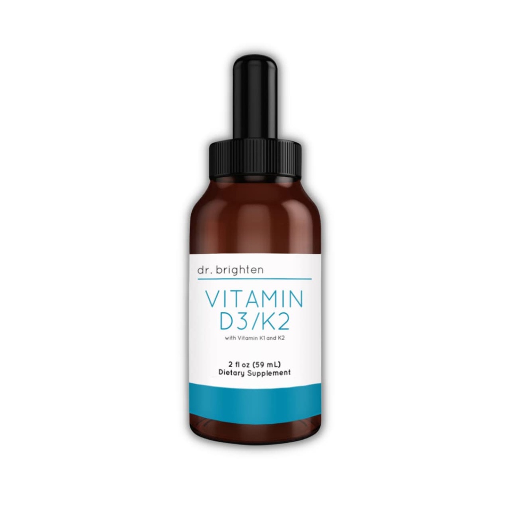 Dr. Brighty Vitamin D3 / K2 - Vysoce koncentrované kapalinové D3 K2 kapky - dodatek stravy pro silný imunitní systém a zdraví kostí, 2 Fl Oz