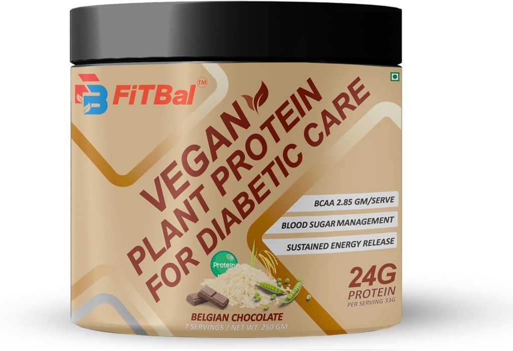 Belgická čokoláda Vegan Plant Protein Powder for Diabetic Care 250 Gram (7 Serving) Serving Quantity- 33G 24G Protein Per Serving, glutamin - 3.32 Gm