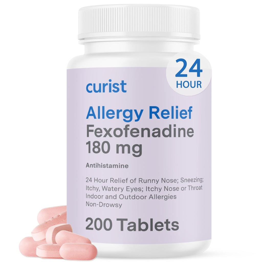 Curist Fexofenadine Hydrochloridum 180mg (200 tablet) Non Drowsy Allergy Medication - 24 hodin All Day Alergie Relief for Runny Nose, Itchy Eyes, & Throat - Alergie Relief Tablety (200 Počet)