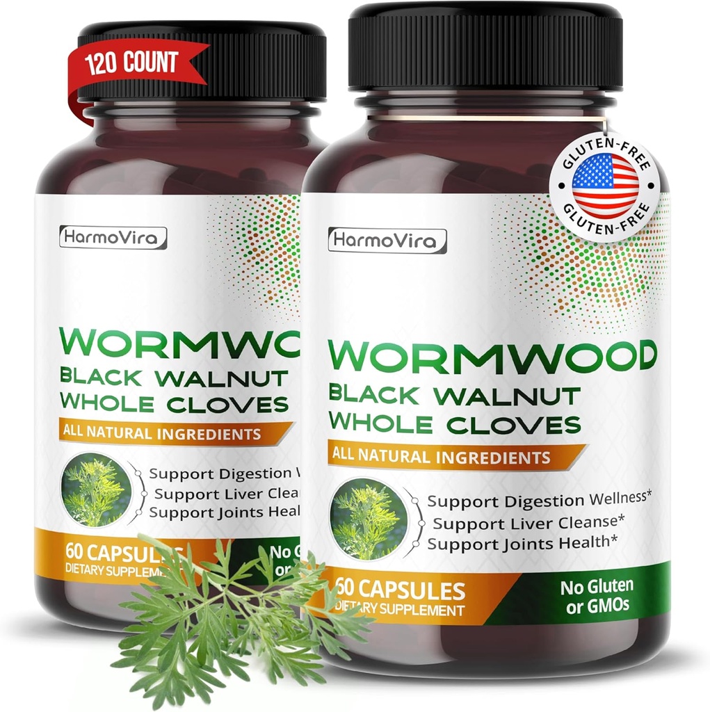 Wormwood Black Walnut celý hřebíček zázvor - Podpora trávení Wellness, Jaterní čištění, Spojovací zdraví - 120denní zásobování - Made in USA