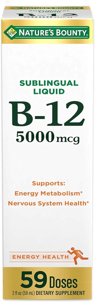 Nature 's Bounty Vitamin B12 5000 mcg Sublingual Liquid, Kardiovaskulární zdraví a Cellular Energy Support, 2 Fl Oz (1 Počet)