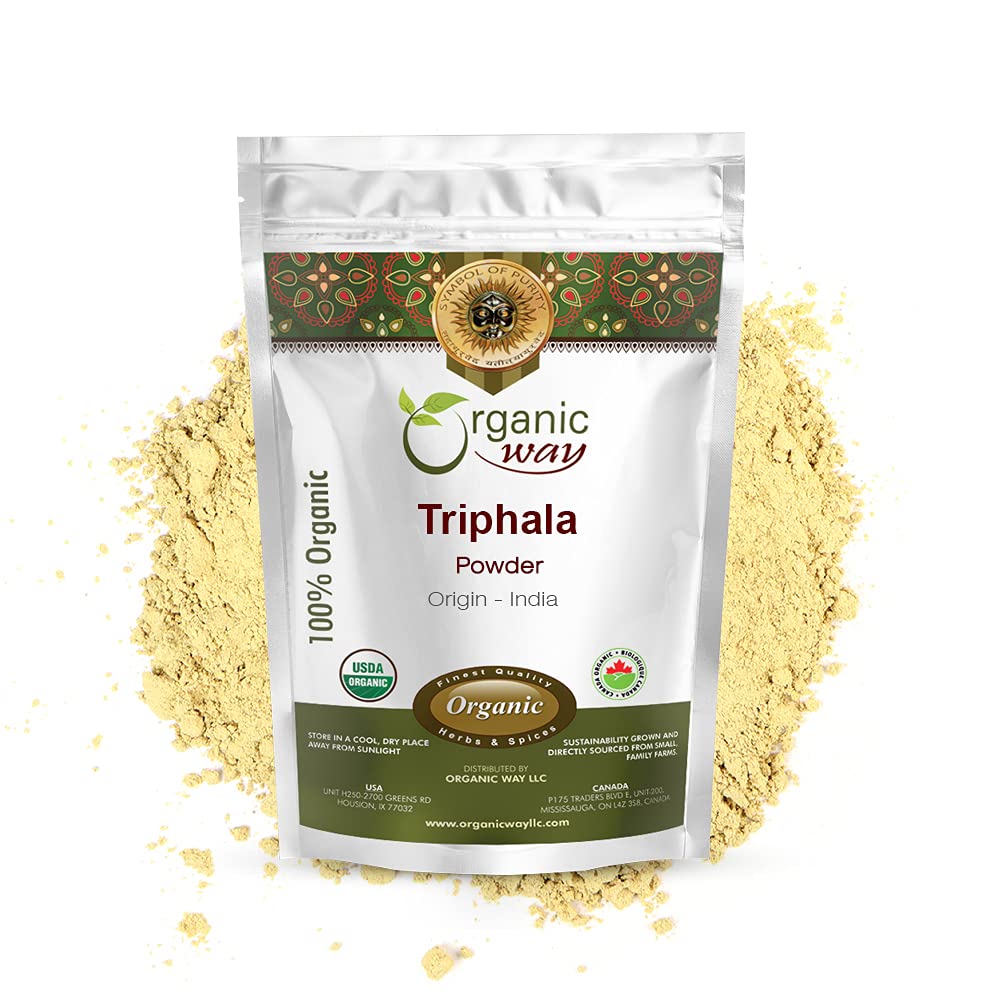 Organic Way Triphala Herbal Powder - Amla, Haritaki & Bibhitaki Formule CLAS124; Kosher & USDA Certified CLAS124; Non-GMO & Gluten Free CLAS124; Testováno pro těžký kov a čistota CLAS124; 100% syrové z Indie CLAS124; 1 / 2 LBS (8 OZ)