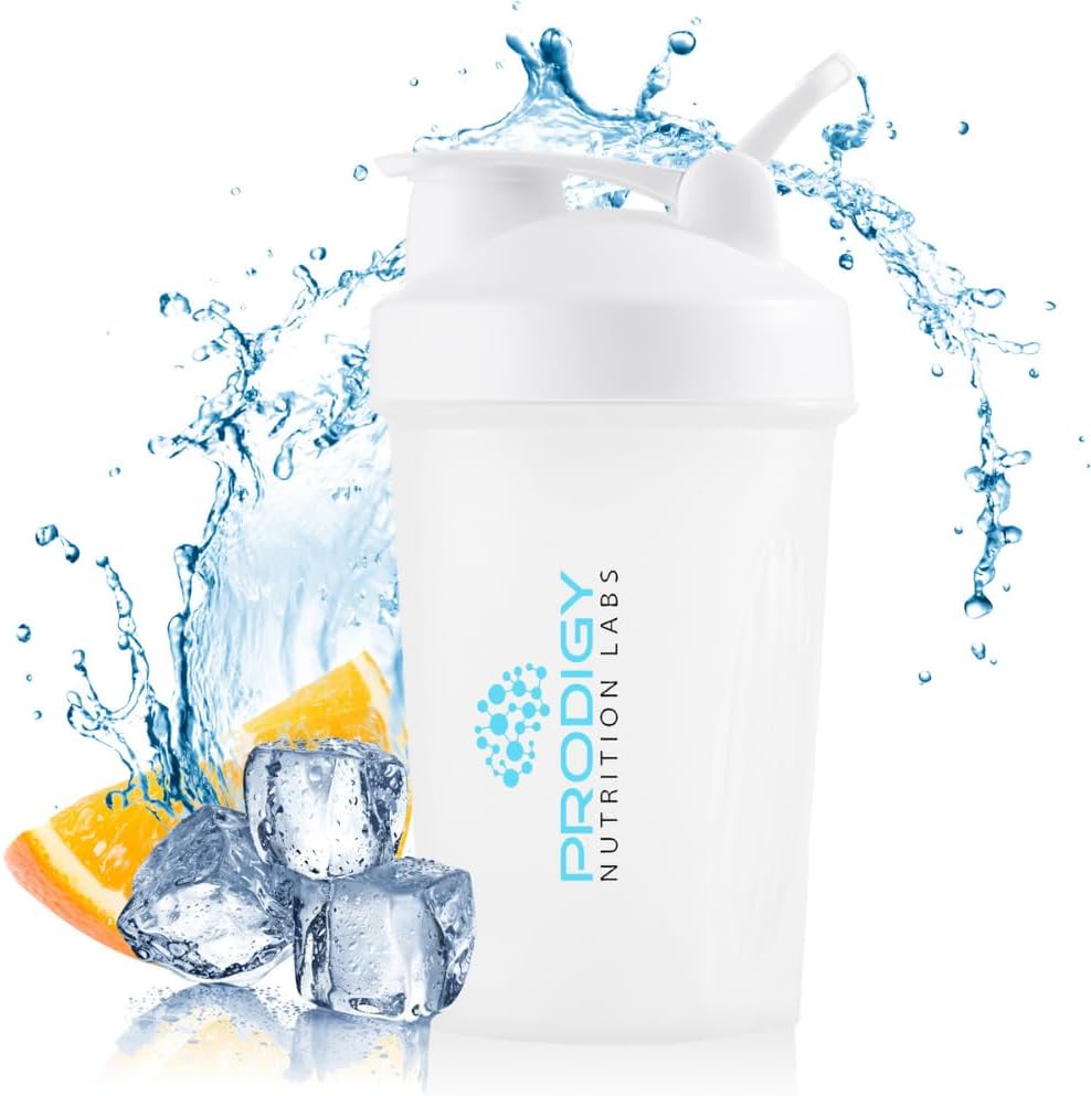 Prodigy Nutriční Labs Premium Shaker láhev ideální pro proteinové třepátka a Pre cvičení -14 Ounce (bílá)