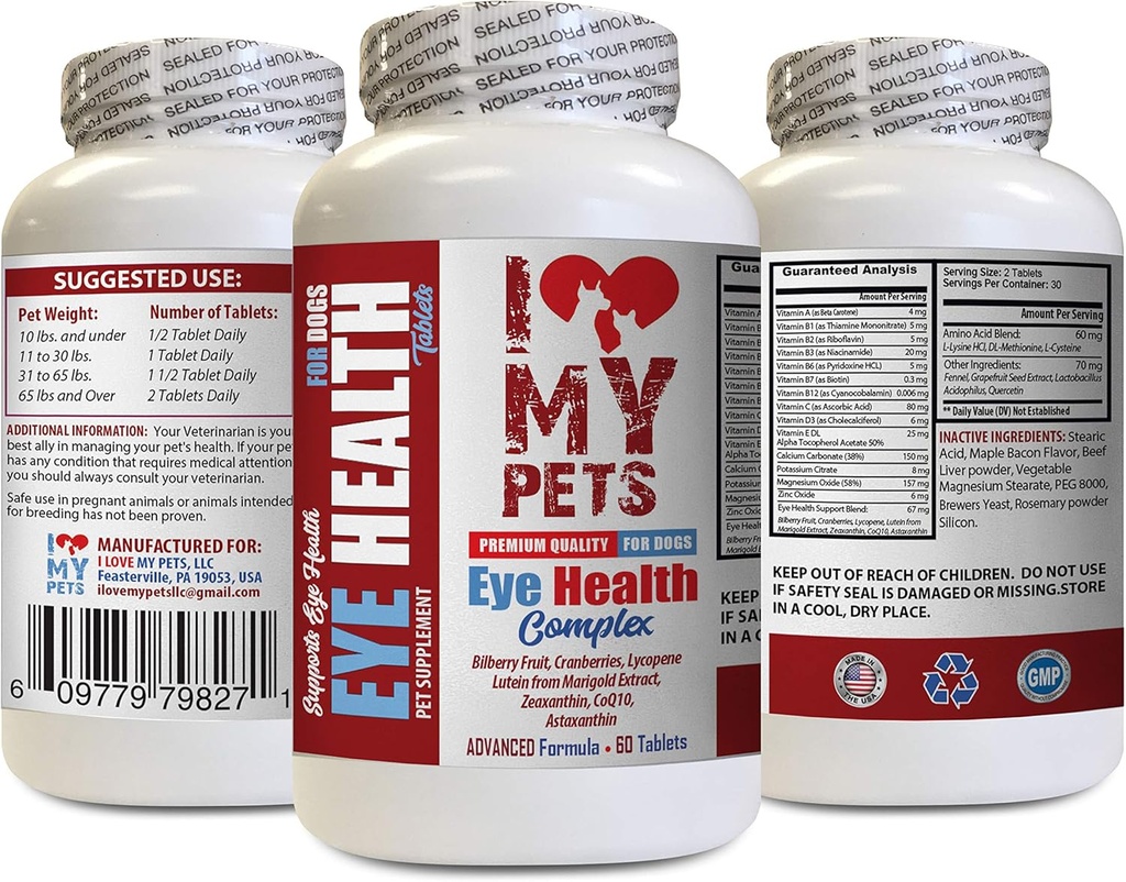 I LOVE MY PETS LLC Dog Eye Supplement - Dog Eye Health Complex - Premium Formule - Vet Doporučeno - Pes Lutein - 1 lahvička (60 procedur)