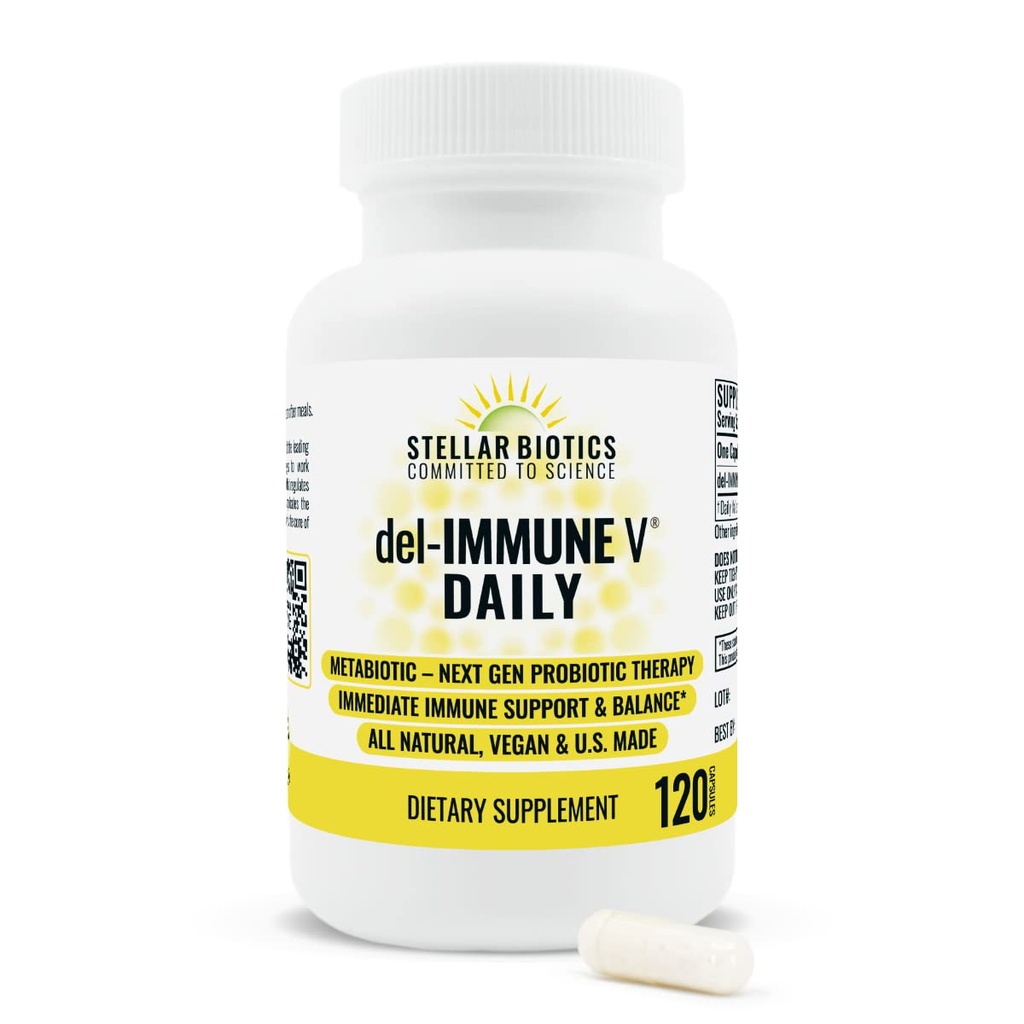 Del- Imunitate V ® Daily by Starlar Biotics, All- Natural Imunitate Support & Gut Health, Immediate Care, Metabiotic: NextGen Probiotic Therapy (120 Caps)