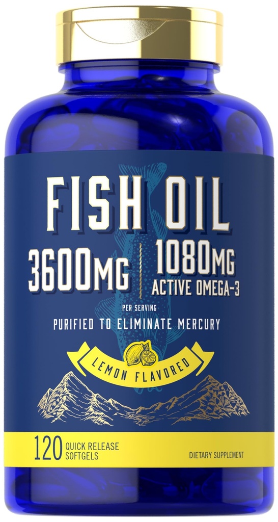 Carlyle Fish Oil 3600mg PHARMAN124; 1080mg Omega 3 PHARMAN124; 120 Count PHARMAN124; Non-GMO a gluten zdarma dodatek