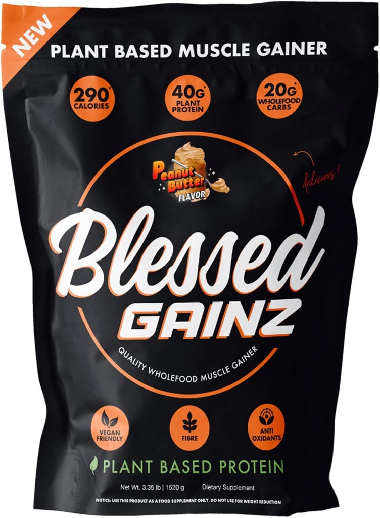 BlesSED Gainz Vegan Protein Powder Mass Gainer - 40g Plant Based Protein Powder - Strava Náhradní Shake s Pea Protein Powder - Vegan Protein Shake - 40 Podání (arašídové máslo)
