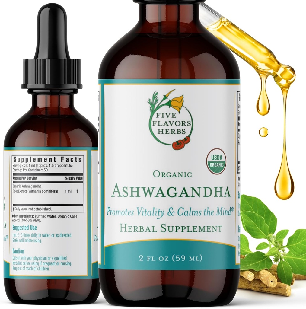 Ashwagandha tinktura - Promotes Vitality, Uklidňuje mysl, imunitní podpora, Adaptogen, Lemon Balm, Bylinný dodatek - 2 Fl Oz
