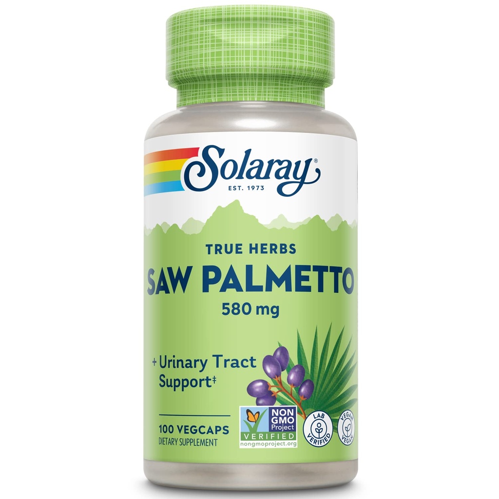 SOLARAY Saw Palmetto Berry 580 mg, Zdravá prostata a močová trakt Podpora z mastných kyselin a rostlinných sterolů pro muže a ženy, Non- GMO, Vegan & Lab Ověřené, 100 VegCaps, 100 Služebnictví