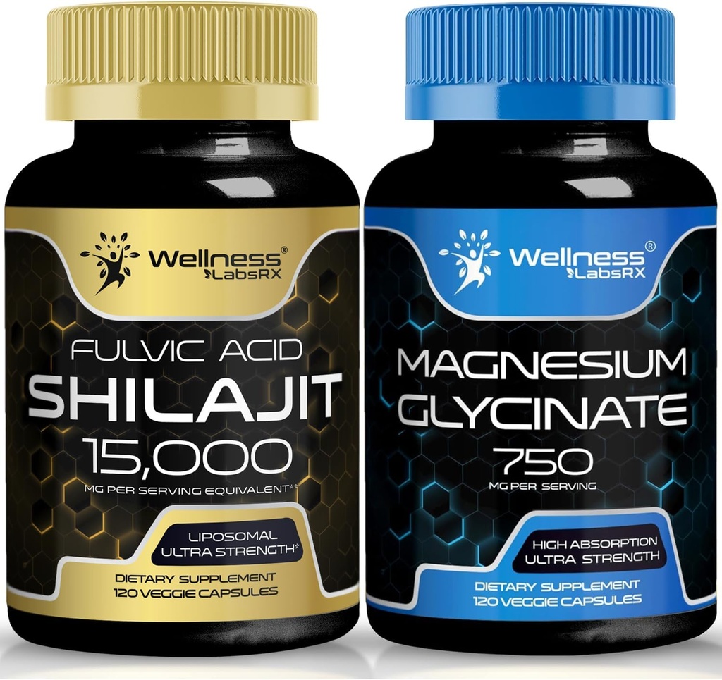 Glycinátové kapsle Magnesium - 750mg - Hořčík dodatek vysoké absorpční dodatek VÝDEJ Šilajit Čisté himalájské organické kapsle s přirozeně okurující Fulvic acid