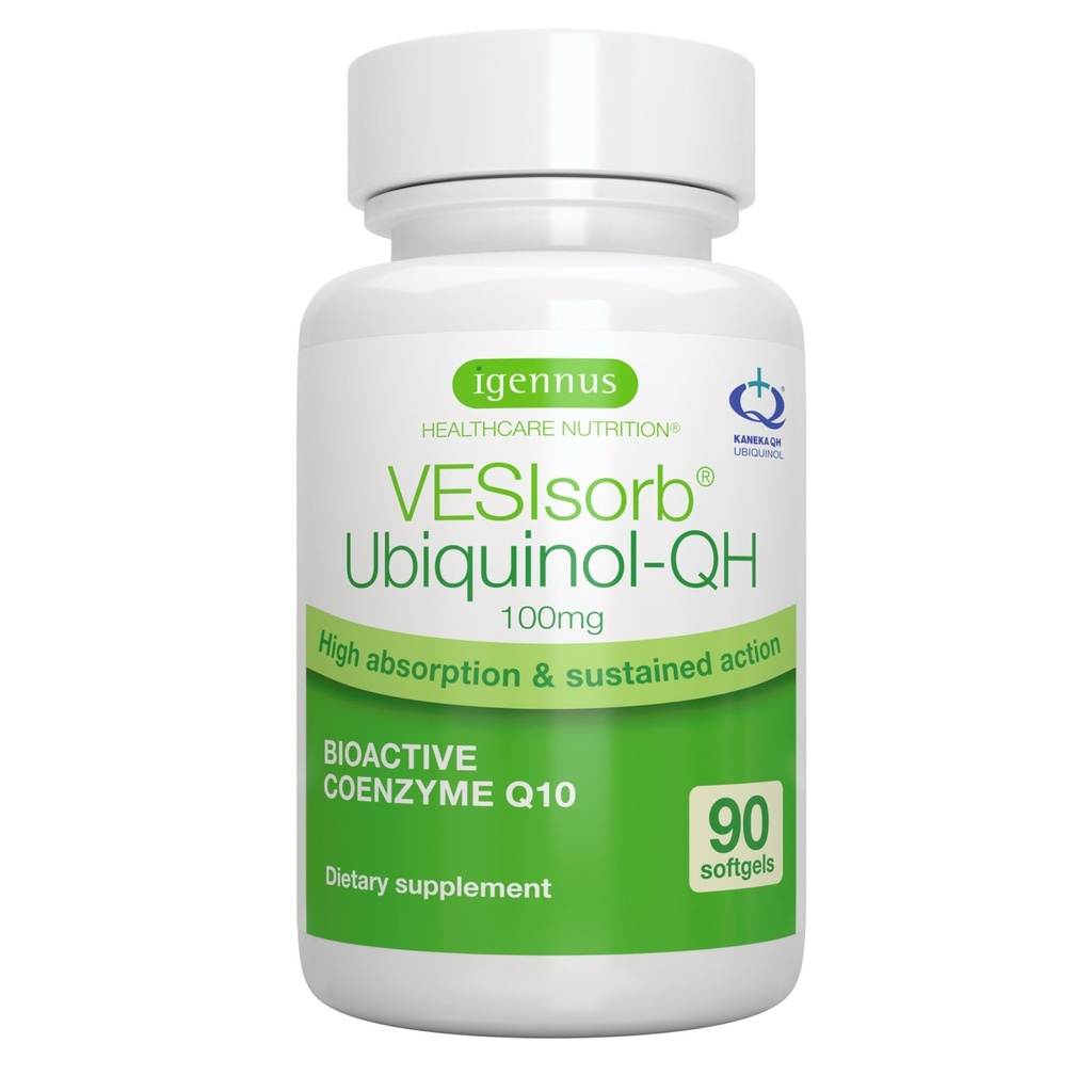 Igennus Advanced VESIsorb Ubiquinol 100mg 90 Softgels, 600% Biologická dostupnost, Fast- acting Water- Soluble Coenzym Q10 dodatek pro energii a srdce, 3- měsíční dodávka