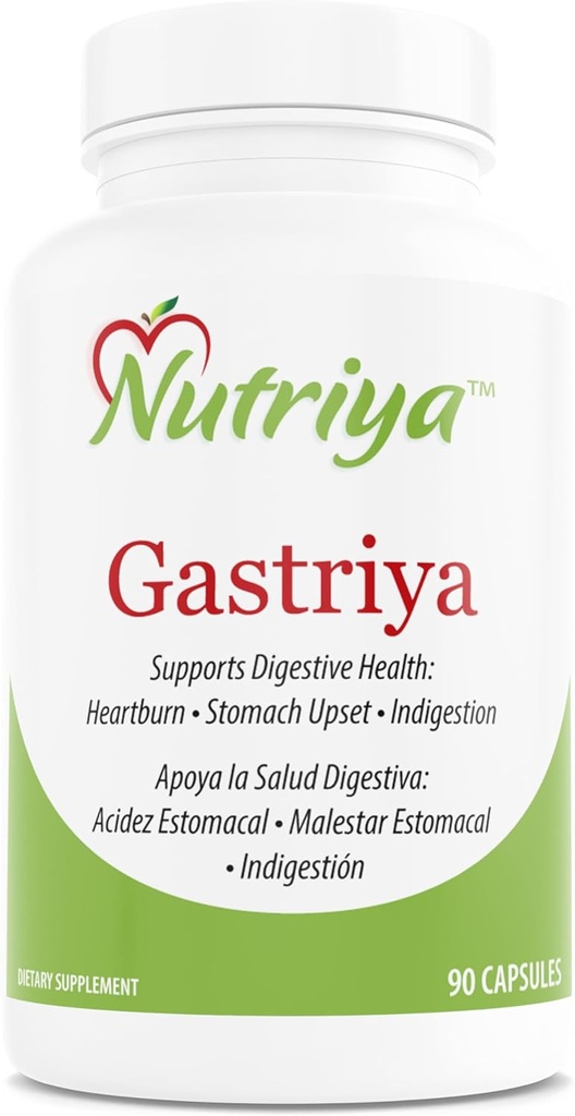 Nutriya Gastriya - Uvolňuje kyselý reflux a Heartburn přirozeně, reguluje kyselinu gastrickou a podporuje zdravé trávení, 90 Počet (balení po 1)