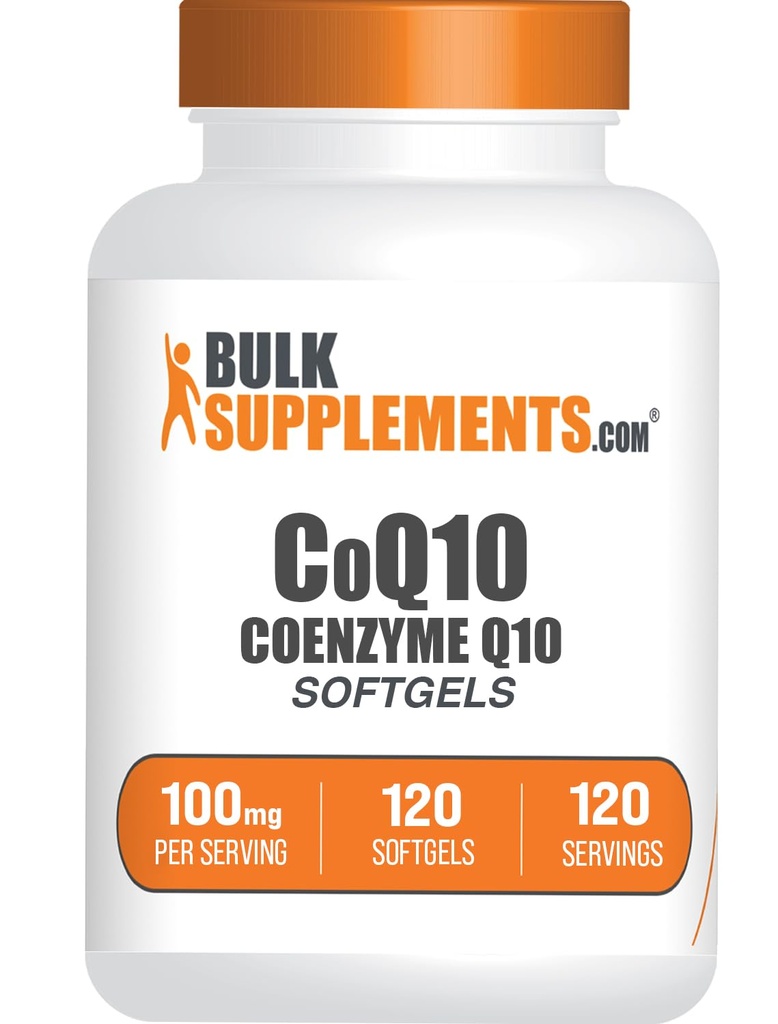 BulkSupplements.com CoQ10 100mg Softgels - Coenzym Q10 100mg dodatek, pro srdeční zdraví - Gluten zdarma, 1 Softgel per Serving, 120 Počet (balení po 1)