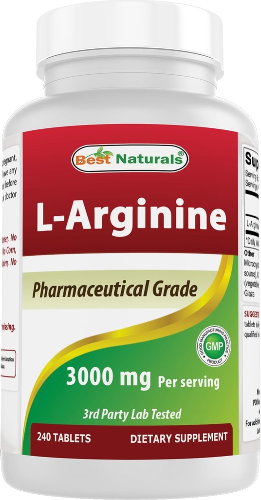 Nejlepší Naturals L- Arginine 3000mg Per Serving - 240 Tablet - Pharmaceutical Grade - Non- GMO & Gluten Free - Vyrobeno v USA