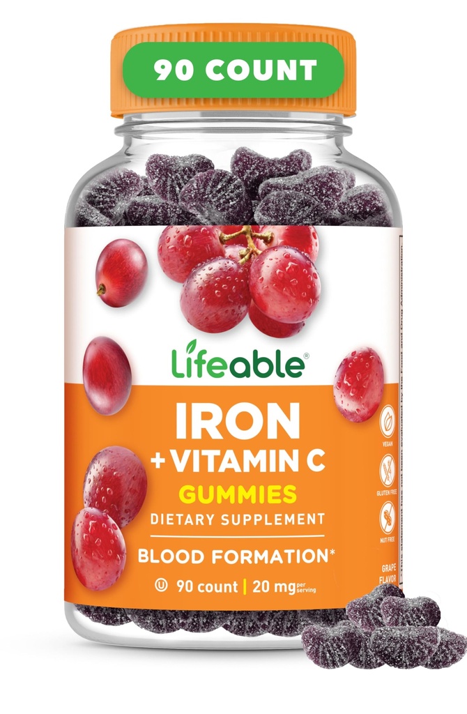 Živé železné gumy 124; 20mg gumy 124; s vitamínem C 124; Velký Ochutnávač krve doplněk železa 124; Železo s vitamínem C pro nedostatek železa 124; Železné gumy pro ženy, muži, dospělí 124; 90 Gumy