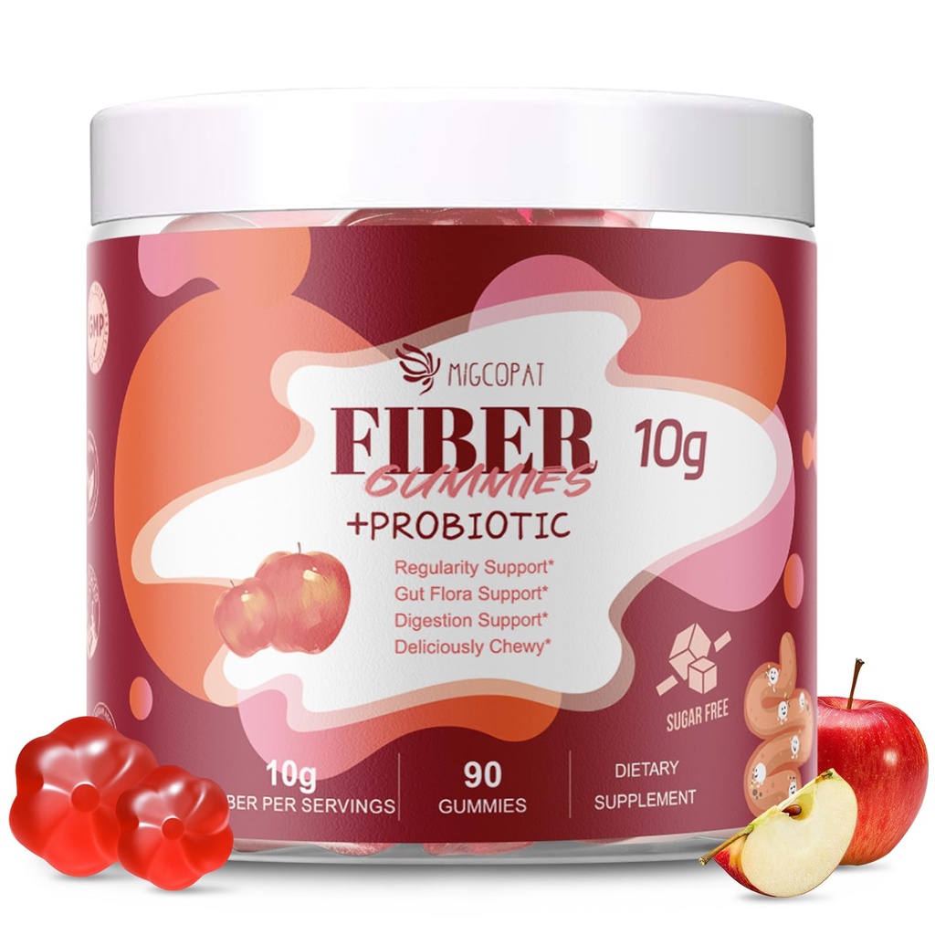 Vláknina s probiotika, 10G Vláknina na servírování No Cukr Přidáno Apple Flavor, s 10 Miliony CFU Probiotika Blend, Jablečný ocet, Vitamin C, Inulin, Bloating Podpora 90 Počet