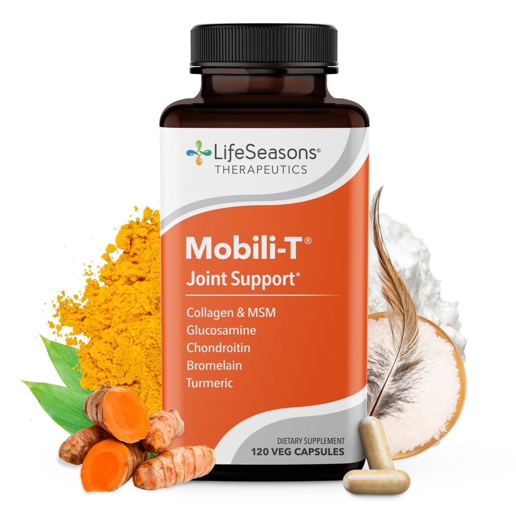 LifeSeasons Mobili-T - Dodatek ke společné podpoře - Snižuje příspěvky a pohodlí - Zvýšení rozsahu pohybu - Rebuild Tissue & Cartilage - MSM Chondroitin Collagen Glucosamine & Turmeric - 120 Kapsle