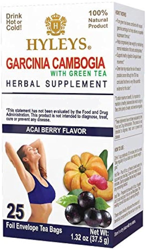 HYLEYS čaj Garcinia cambogia zelený čaj s Acai Berry Flavor - 25 čajových sáčků (12 balení - 300 čajových sáčků celkem)