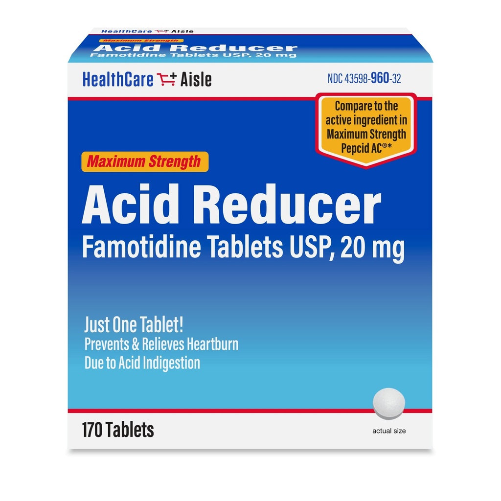 HealthCareAisle Famotidin 20 mg, 170 tablet, maximální redukce kyseliny sírové, zabraňuje a zmírňuje spálení srdce v důsledku požití kyseliny.