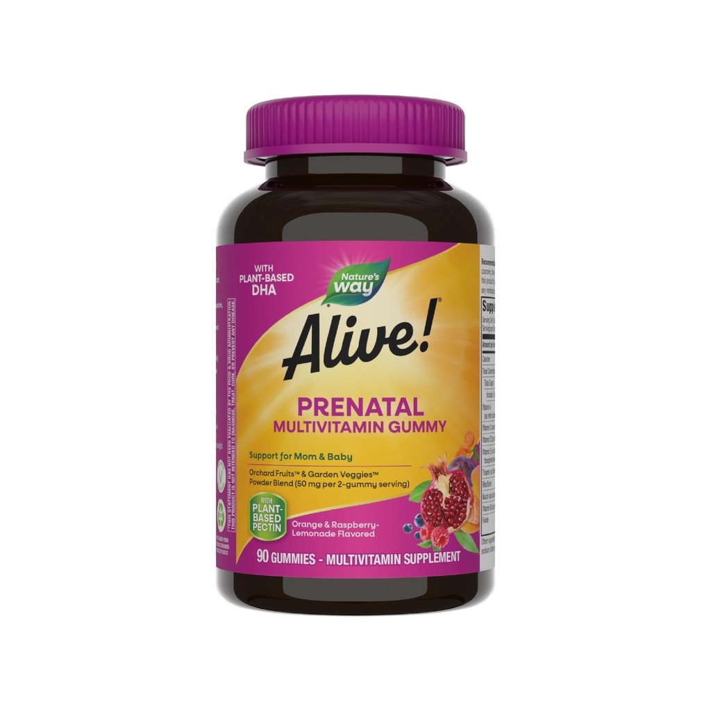 Příroda žije! Prenatal Multivitamin, Plant- based DHA for Baby 's Health Brain & Eye Development *, Vegetarian, Orange and Raspberry Lemonade Flauzed, 90 Gummies (Balení květen Vary)