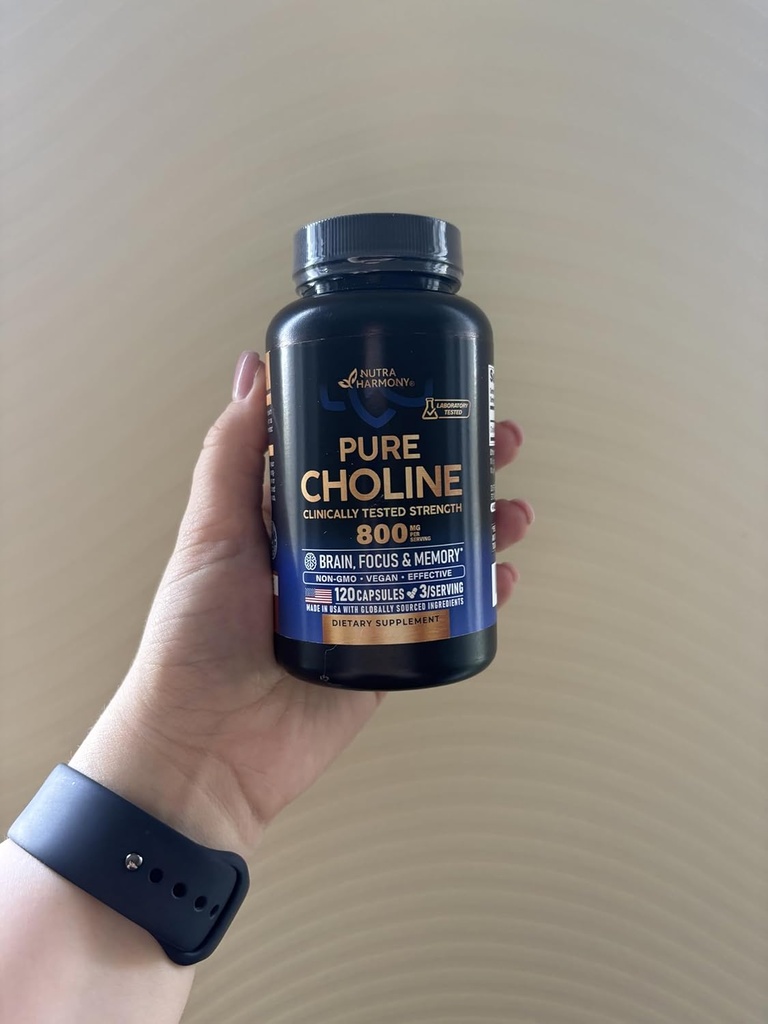 NUTRAHARMONY Choline 800 mg - Cholin Supplement - Vegan, Non-GMO, Lab Tested - Made in USA - 120 Kapsle