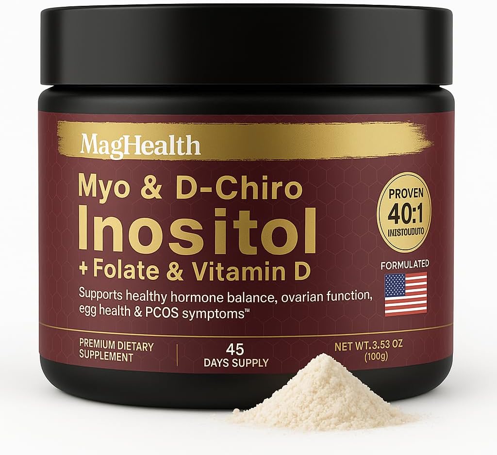 Inositol Powder - Myo & D- Chiro Inositol + folát a vitamín D - 40: 1 Poměr - 45 Day Supply - Regular Menstrual and Fertility Support PHARMA124; Velká alternativa k kapslím