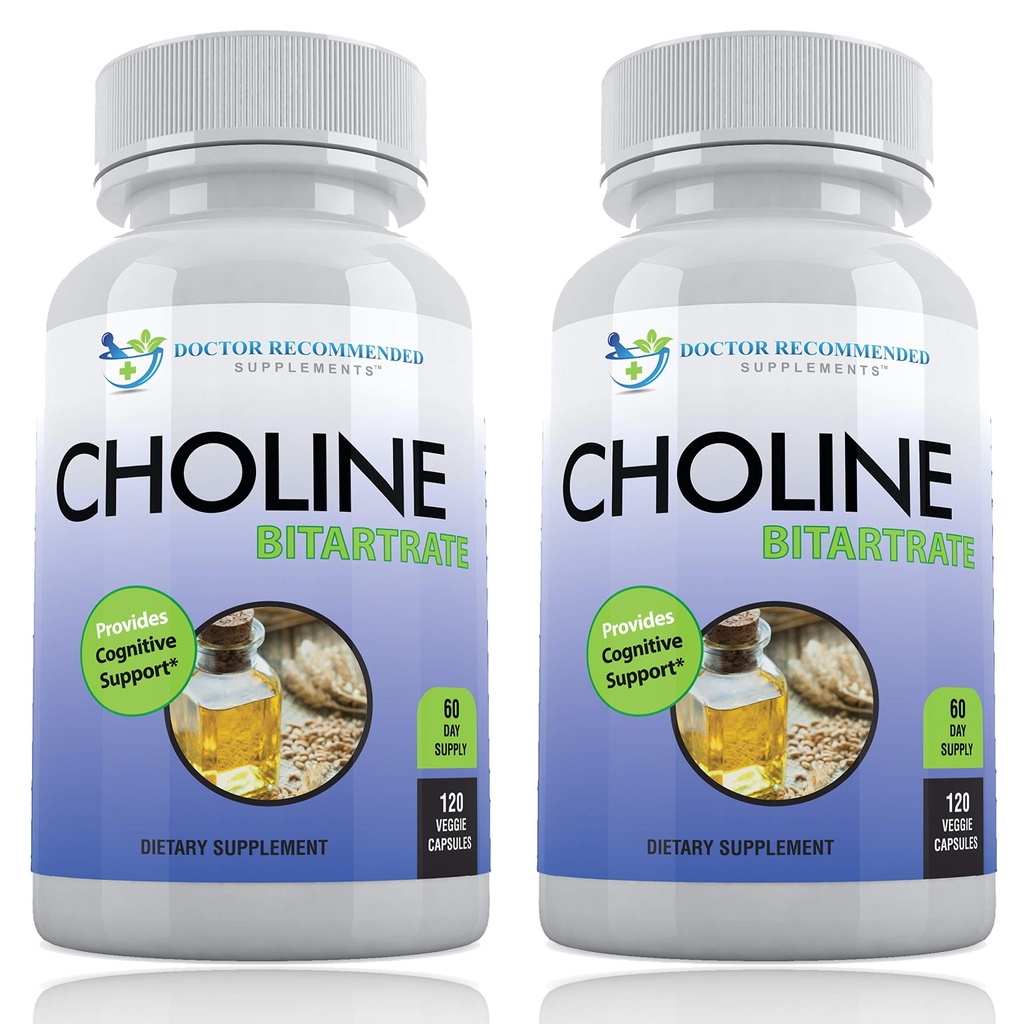 Premium Choline - 500 mg - 120 Veggie Kapsle - Podporuje kognitivní zdraví, Paměť & Více - 2 balení