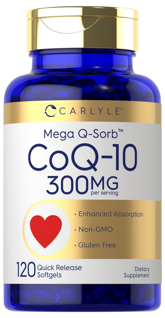 Carlyle CoQ10 300mg CLAS124; 120 Softgels CLAS124; Mega Q-Sorb Coenzym Q-10 CLAS124; s Black Pepper Extract CLAS124; Non-GMO, gluten zdarma dodatek