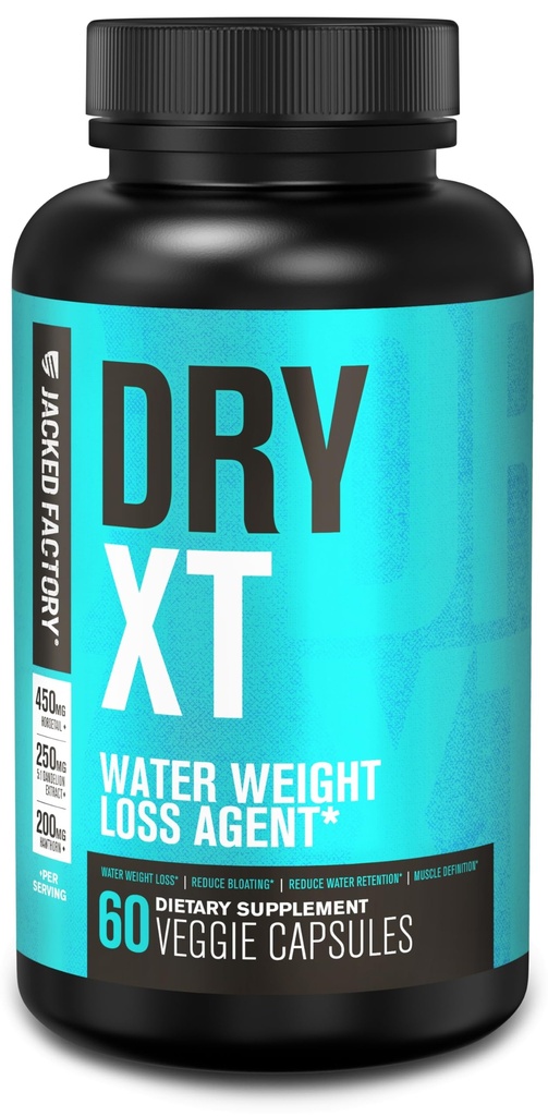 Jacked Factory Dry-XT Diuretické vodní pilulky - přírodní doplněk 124; Retence vody a nafouknutí 124; Pampeliška kořenový extrakt, draslík, 7 Další výkonné ingredience - 60 Veggie Kapsle