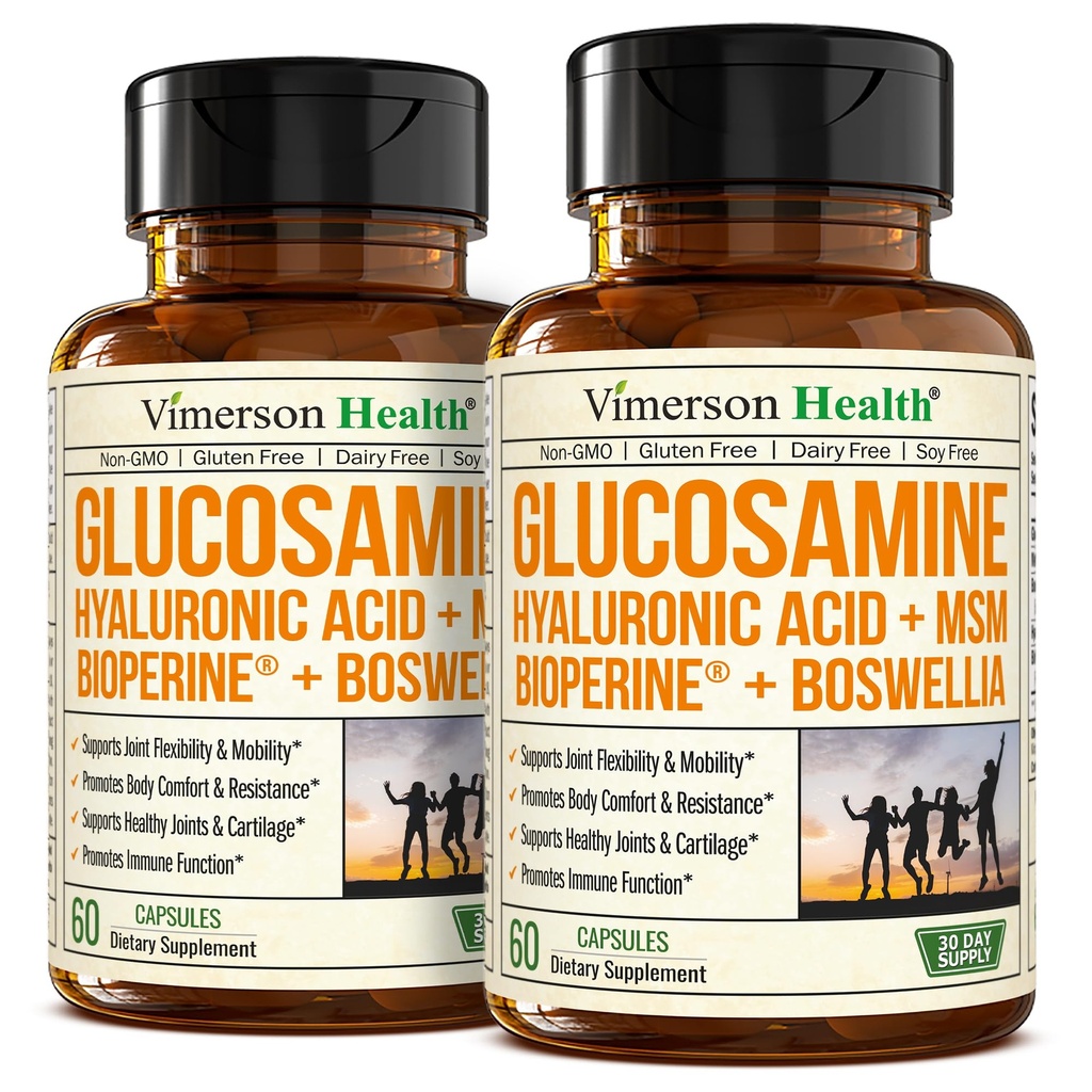 Glukosamin Sulfát s kyselinou hyaluronovou, Boswellia, Black Pepper & MSM dodatek - 5-in-1 Společné doplňky pro muže a ženy - Společné zdraví, mobilita a síla kostí - FSA způsobilé 2 Pack