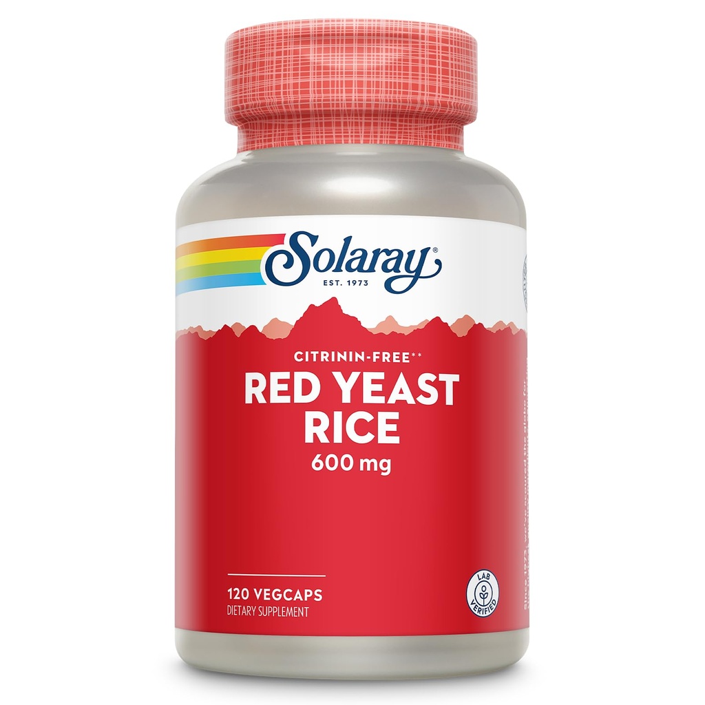 SOLARAY Red Yeast Rice 600mg System Support, Non- Ozářený & No Citrinin, Laboratoř ověřena, 120 VegCaps