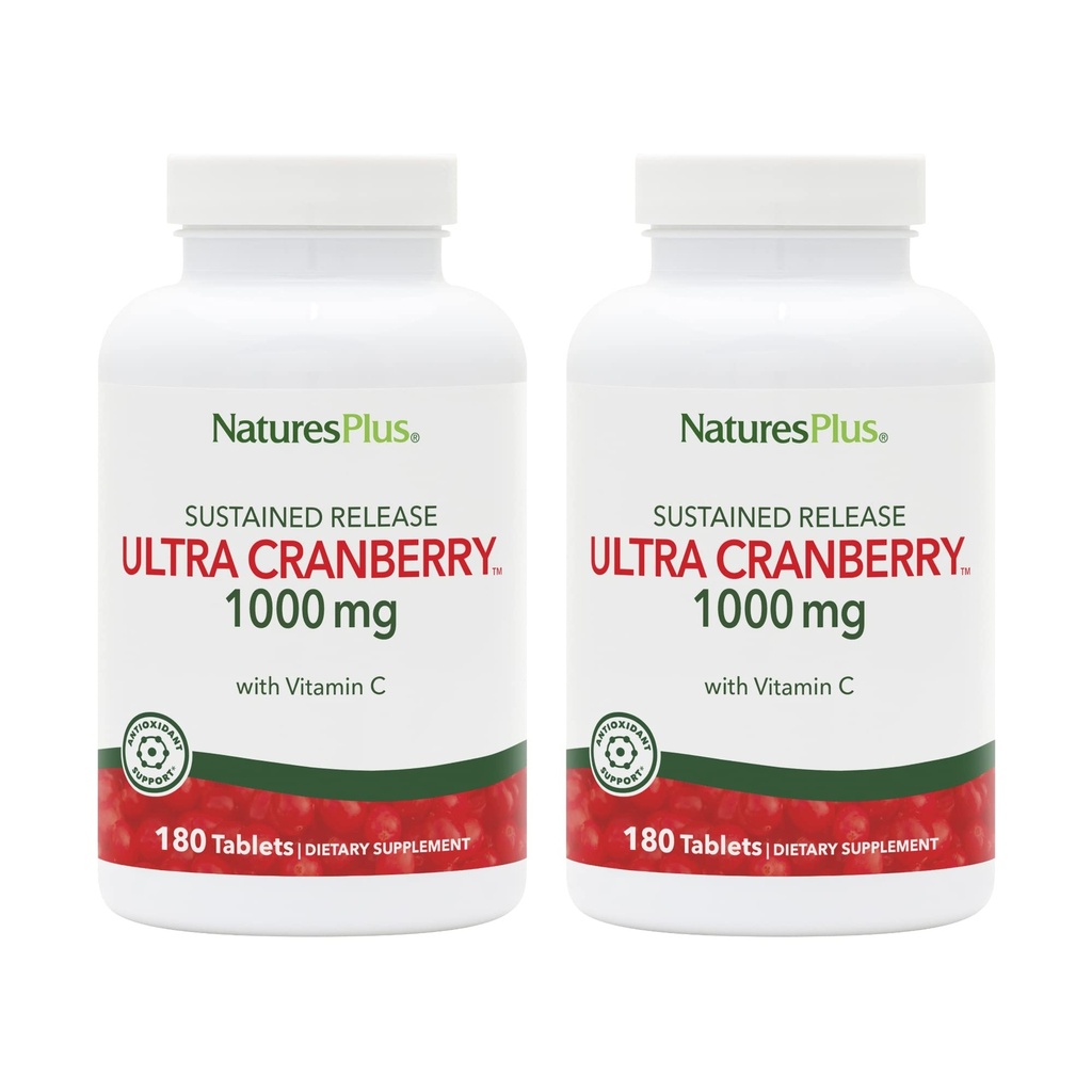 NaturesPlus Ultra Cranberry 1000-180 Tablety s trvalým uvolňováním, Balení 2 - Podporuje zdravý močový trakt - Non- GMO, Vegetarian, gluten zdarma - 180 Celkem Služební