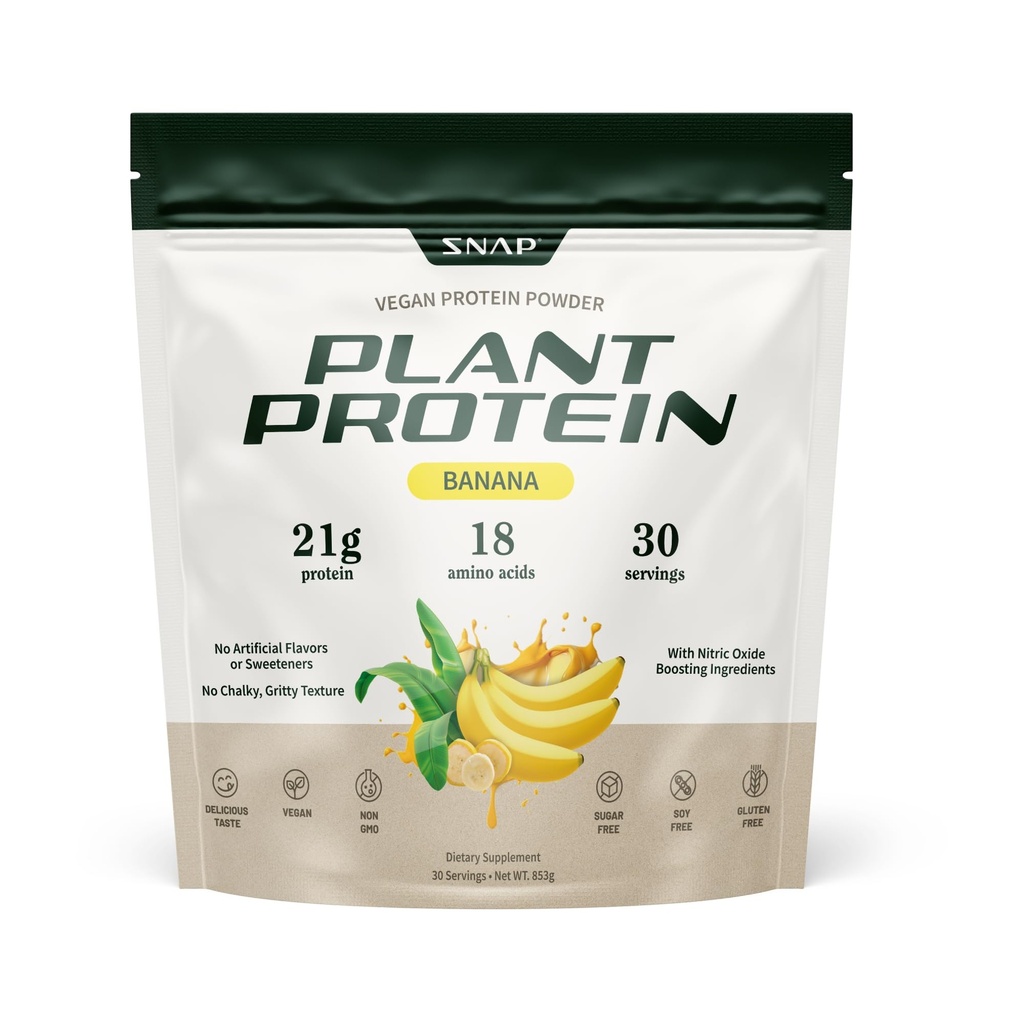 Supplications Organic Plant Based Vegan Protein Powder Nitric Oxide Boosting Protein Powder, BCAA Amino Acid for Muscle Growth, Performance & Recovery - 30 Servings (Banana)