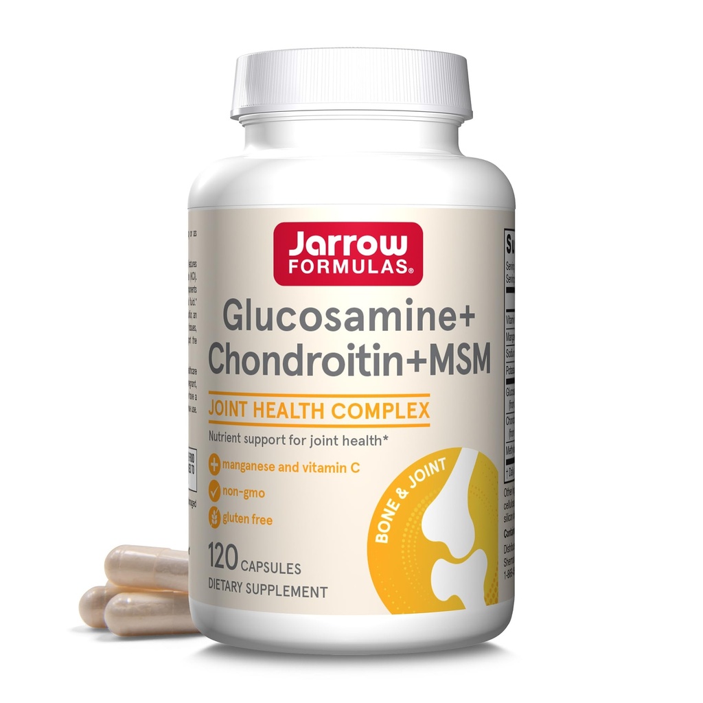 Jarrow Diplomas ® Glucosamine + Chondroitin + MSM Kapsle, Dodatek k společné podpoře s vitaminem C a mangananem, 30 Kapsle, 120 Day Supply