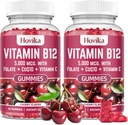 Vitamin B12 Complex 5000 mcg methyl B12, Adenosyl B12 & Hydroxy B12, s koenzymem Q10, folát, vitamín C, Žvýkací B 12 pro energetickou podporu, metabolismus, zdraví kostí - třešňový flavor, 2 balení