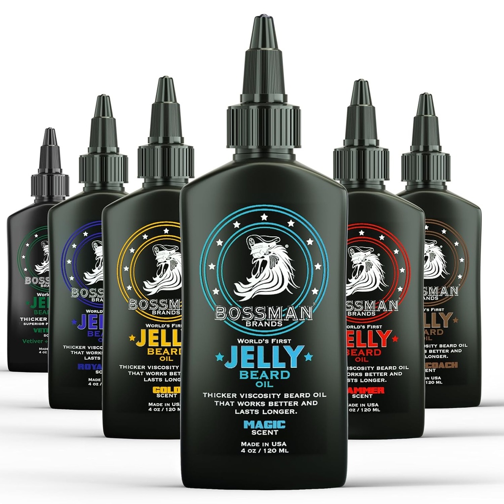 Bossman Jelly Beard Oil Variety Pack - Beard Grooming Care and Growth Kit - All 6 Beard Jelly Oil Sents - Vyrobeno v USA