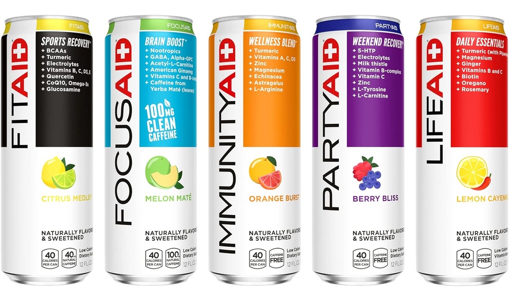 FITAID Post cvičení Recovery Drink, Strawberry Lemonade, BCAA, Glucosamine, Electrolytes, All In One Can, Paleo, Vegan & Gluten- Free, 40 Calories, 12 Fl Oz (balení 24)