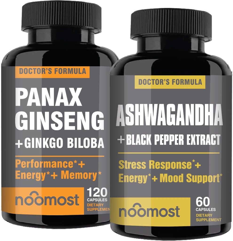 NooMost Authentic Korean Red Panax Ginseng + Organic Ashwagandha s Ginkgo Biloba & Black Pepper