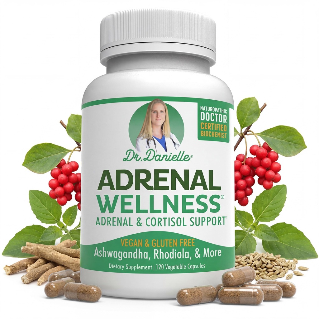 Adrenal Wellness Ashwagandha & More - Organická mysl, Podpora těla Dr. Danielle, 120 Kapsle