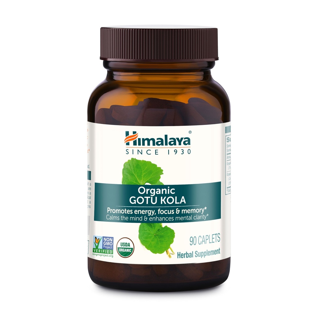Himalaya Organic Gotu Kola, 45 Day Supply - Bylinný Nootropní dodatek s Adaptogeny pro energii, Focus, Paměť, a Calming Relaxation - Vegan, Non- GMO, gluten zdarma, 650 mg, 90 Kaplety