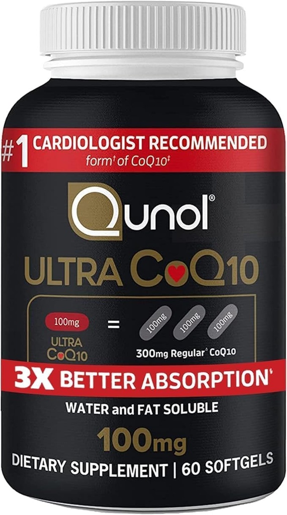 Qunol Ultra CoQ10 100mg 3X Better Absorption Patented Water and Fat Soluble Natural Supplementary Form Coenzym Q10 Antioxidant for Heart Health Packs Softgels, 120 Count