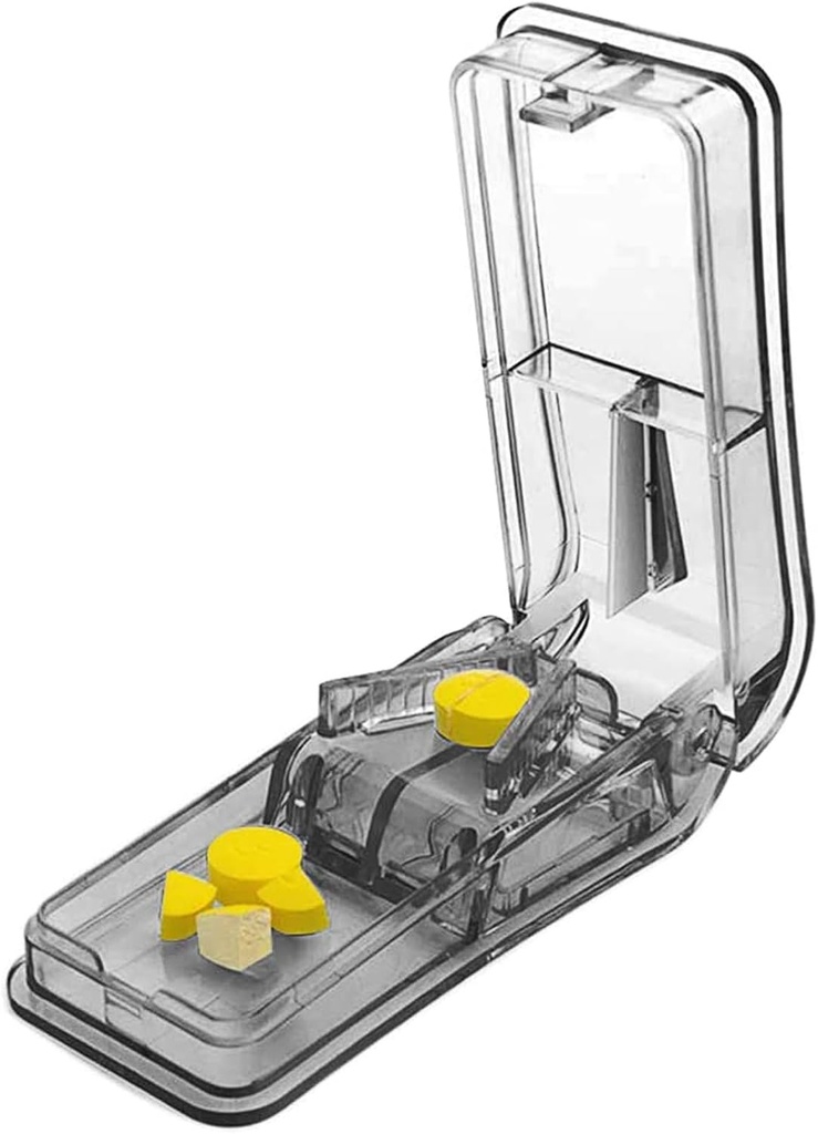 Pill Cutter pro malé nebo velké pilulky. Nejlepší několikanásobný Pill Splitter vůbec! Design v USA. Dvojitá jako krabice. Nevhodné pro malé pilulky. Keychain Pill Holder jako bonus. (Gray)